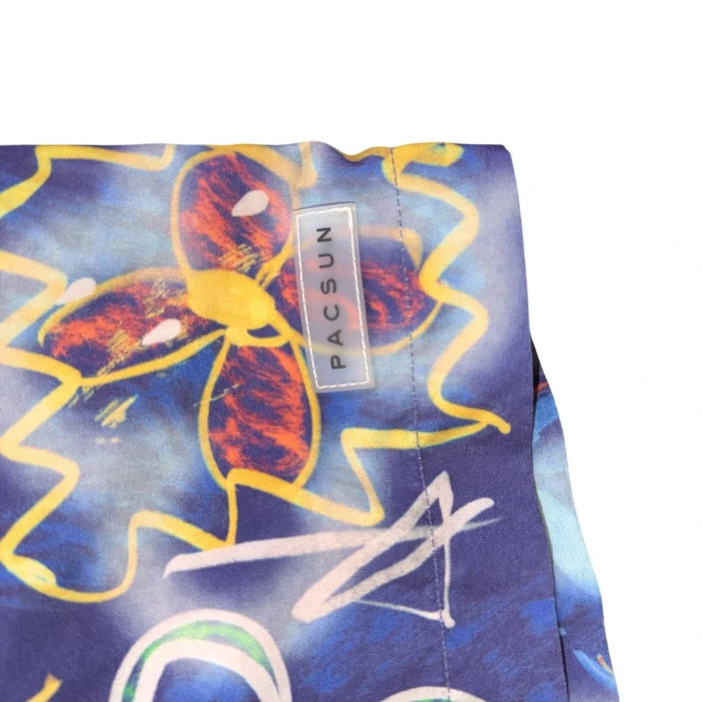 PacSun Mens Swim Trunks Purple Abstract Floral Graffiti Print Shorts Small